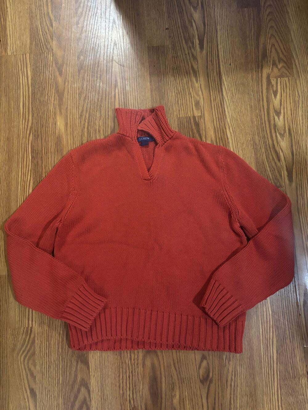 Vintage J crew Orange Collared V-Neck Fall/Winter Preppy Cotton Knit Sweater